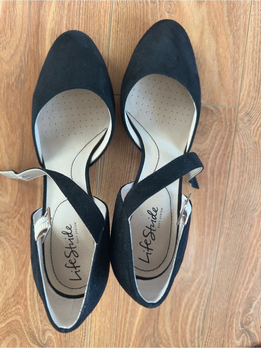 Life Stride Black Suede D'Orsay Heels with Ankle Strap